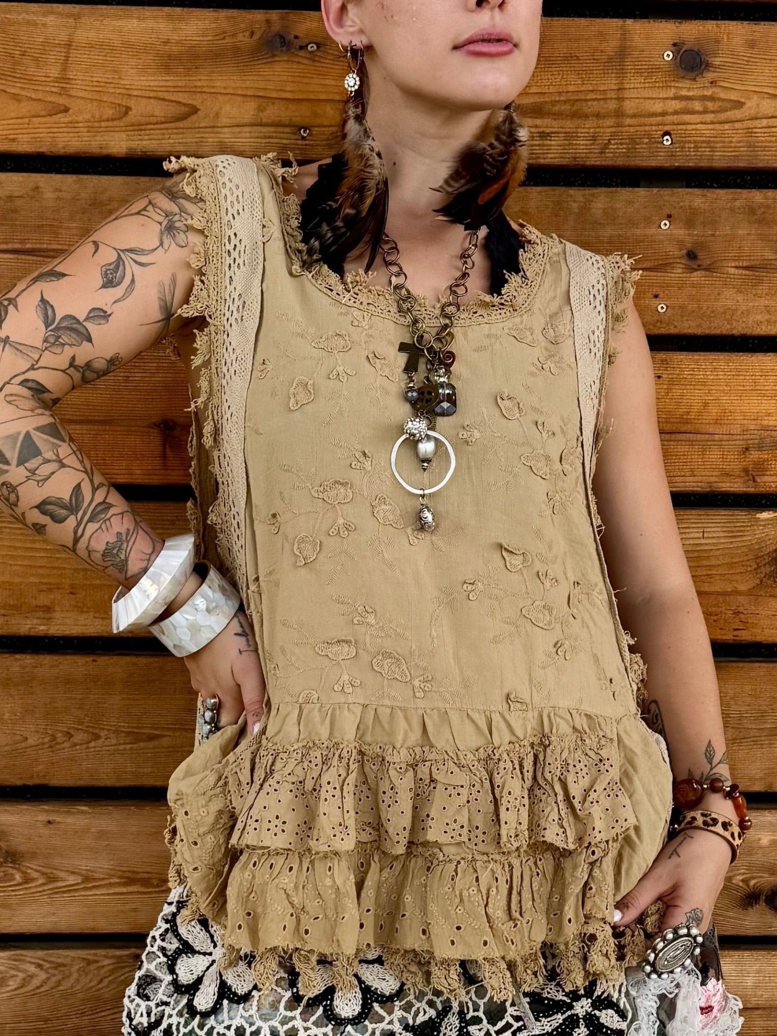 Ruffle Up High - Lo Top Tea Stain - ivyandlavyboutique Jaded Gypsy