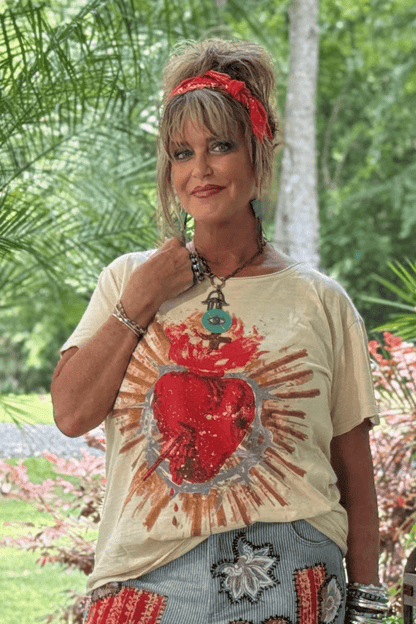 Sacred Heart Moon Dance Distressed Cotton Tee - ivyandlavyboutique Jaded Gypsy
