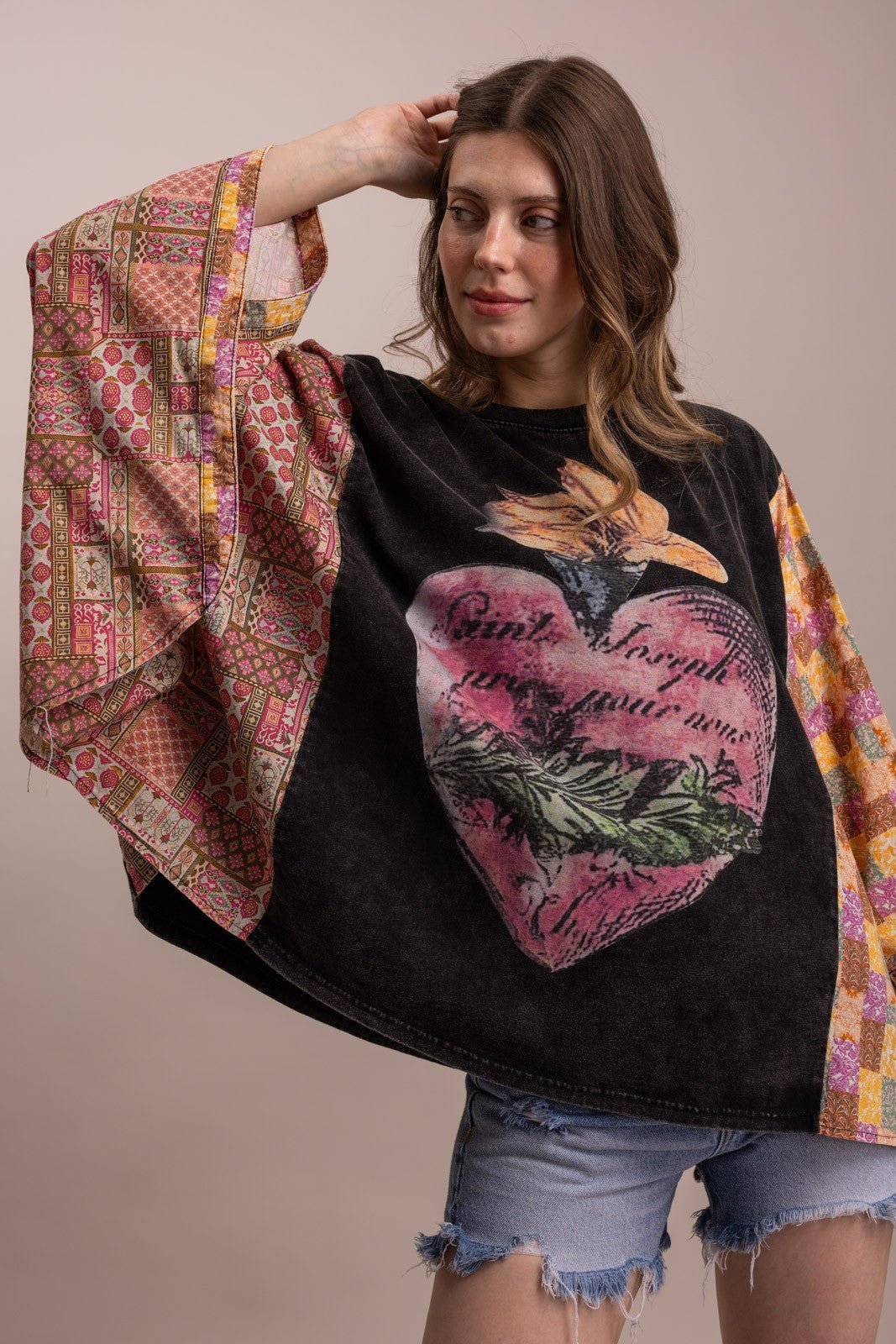 Sacred Heart Oversized Poncho Top - ivyandlavyboutique Blue Velvet