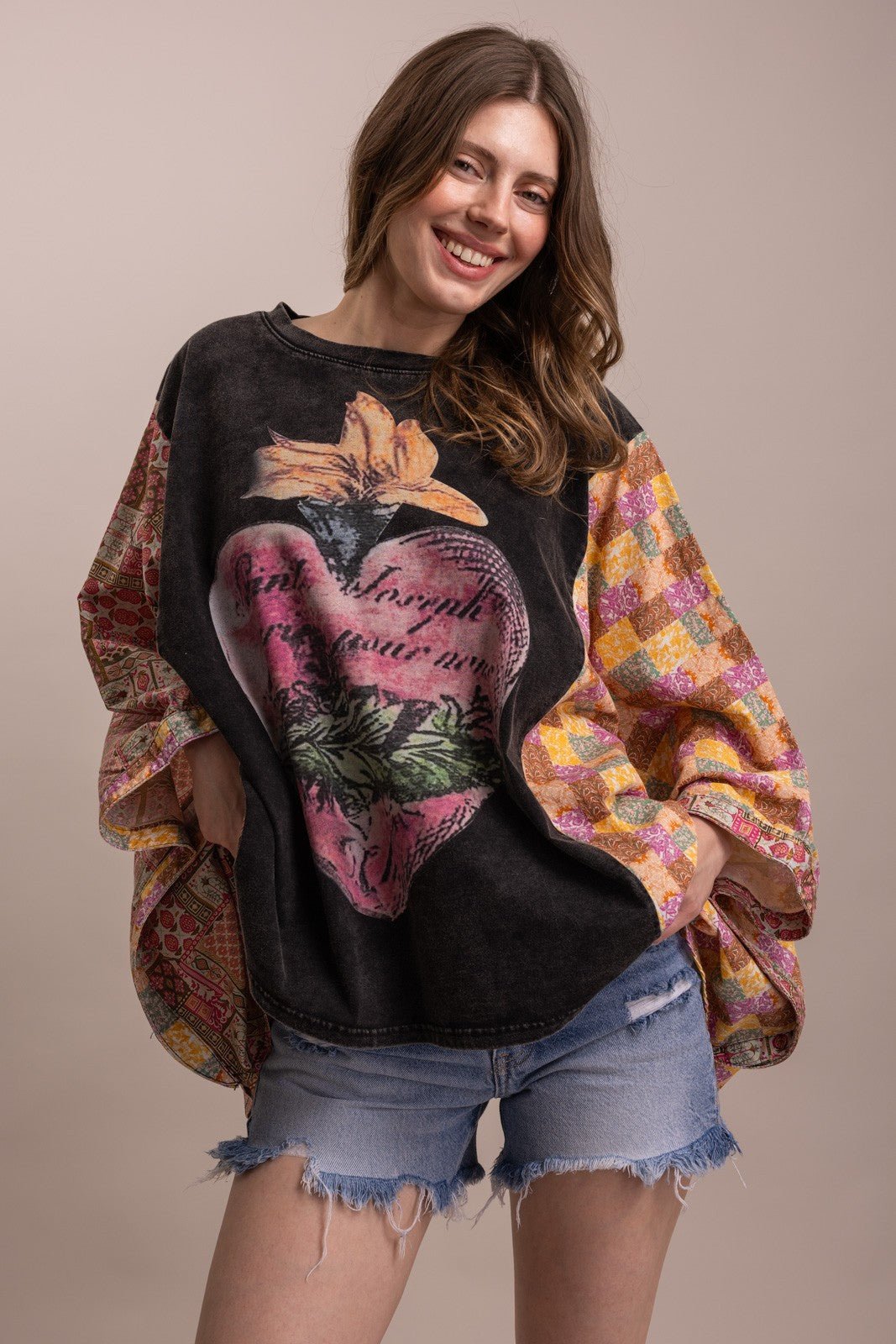 Sacred Heart Oversized Poncho Top - ivyandlavyboutique Blue Velvet