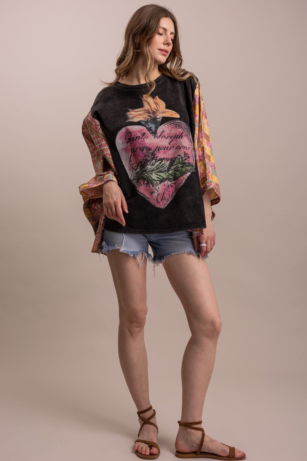 Sacred Heart Oversized Poncho Top - ivyandlavyboutique Blue Velvet