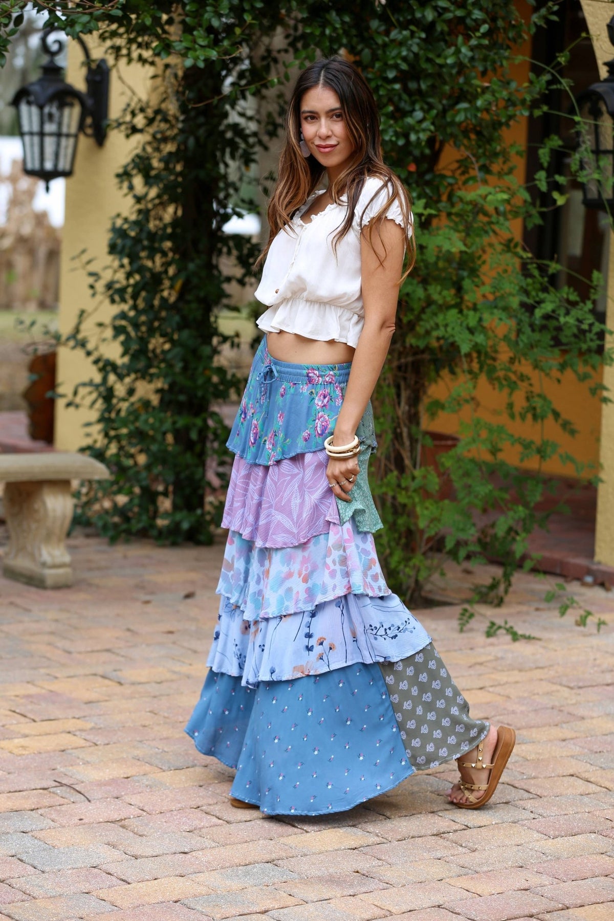 Sage & Sky Patchwork Tiered Ruffel Skirt - ivyandlavyboutique Sacred Threads