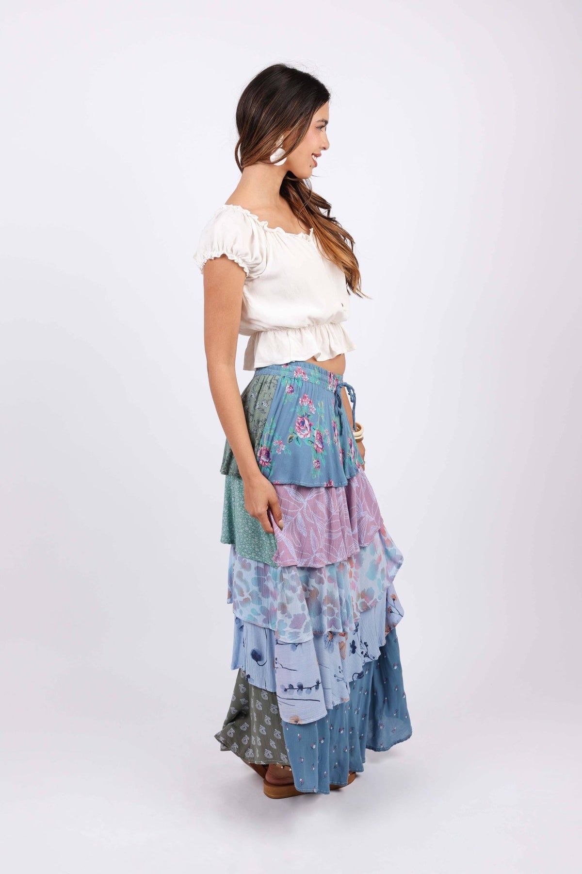 Sage & Sky Patchwork Tiered Ruffel Skirt - ivyandlavyboutique Sacred Threads