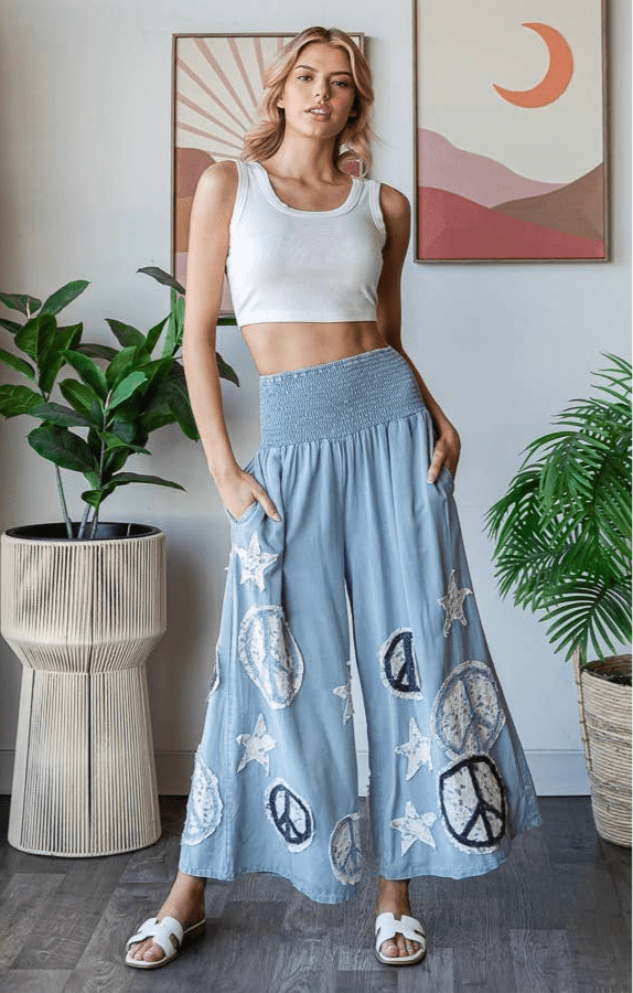 Sale - Peace & Star Patchwork Pant - ivyandlavyboutique Oli&Hali