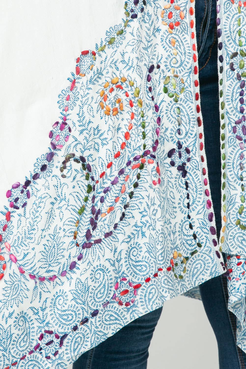 Sale - Tatiana White Blue Thick Stitch Kimono Short Sleeve - ivyandlavyboutique Raj Trading & Imports (USA) Inc.