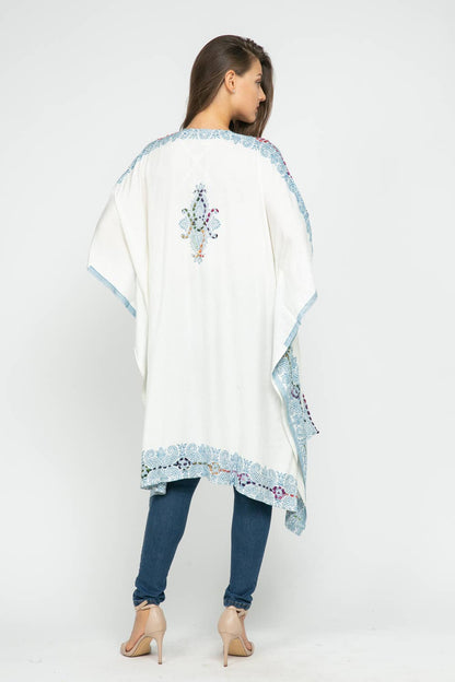 Sale - Tatiana White Blue Thick Stitch Kimono Short Sleeve - ivyandlavyboutique Raj Trading & Imports (USA) Inc.