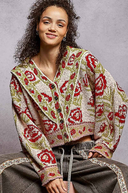 Sale - V - neck ruffles point floral Beber sweater cardigan top: IVORY MULTI / S - ivyandlavyboutique Pol Clothing