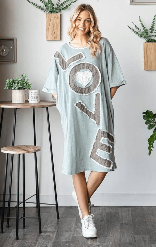 Sale - Your Love Embroidered T-Shirt Dress in Blues - ivyandlavyboutique Oli&Hali