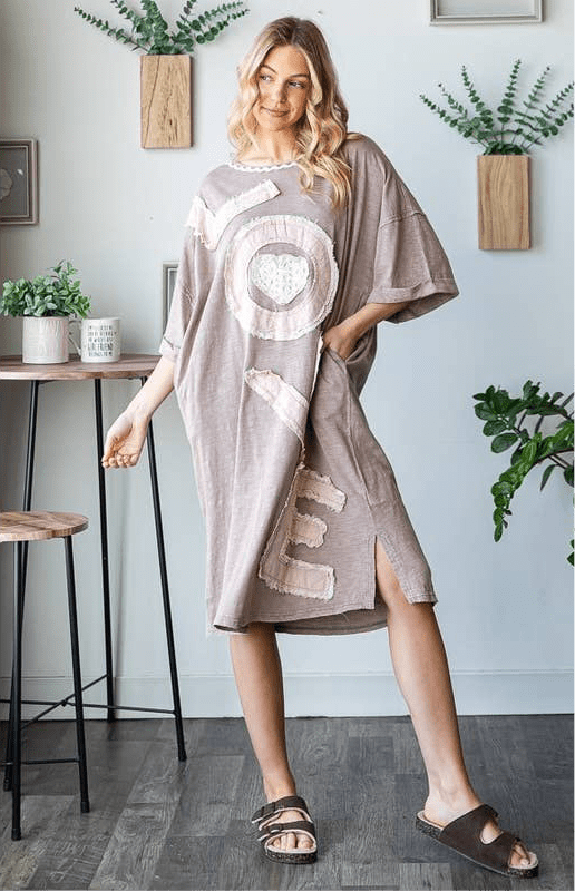 Sale - Your Love Embroidered T-Shirt Dress in Pinks - ivyandlavyboutique Oli&Hali