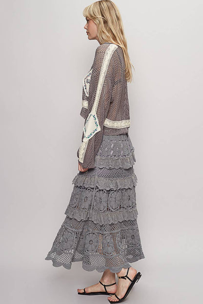 Sandy Toes Crochet Lace Ruffle Midi Skirt - ivyandlavyboutique Pol Clothing