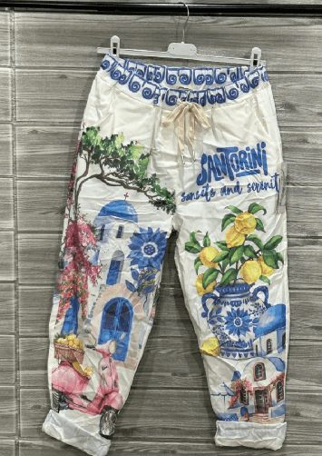 Santorini Print Pants in White - ivyandlavyboutique LOOWIE