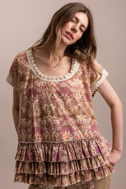 Selena Floral Ruffle Hem Blouse Floral Ruffle Hem Blouse - ivyandlavyboutique Blue Velvet