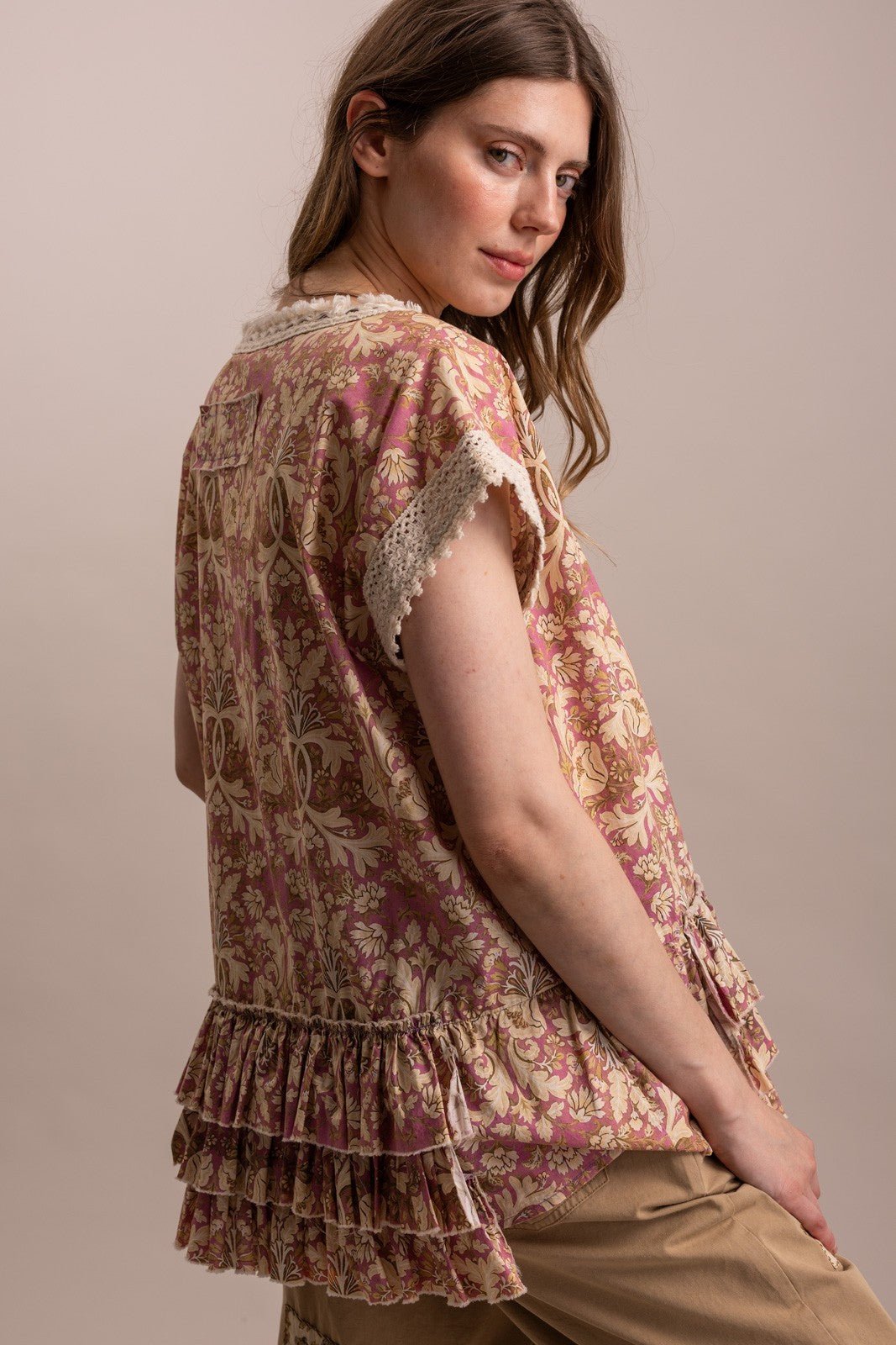Selena Floral Ruffle Hem Blouse Floral Ruffle Hem Blouse - ivyandlavyboutique Blue Velvet
