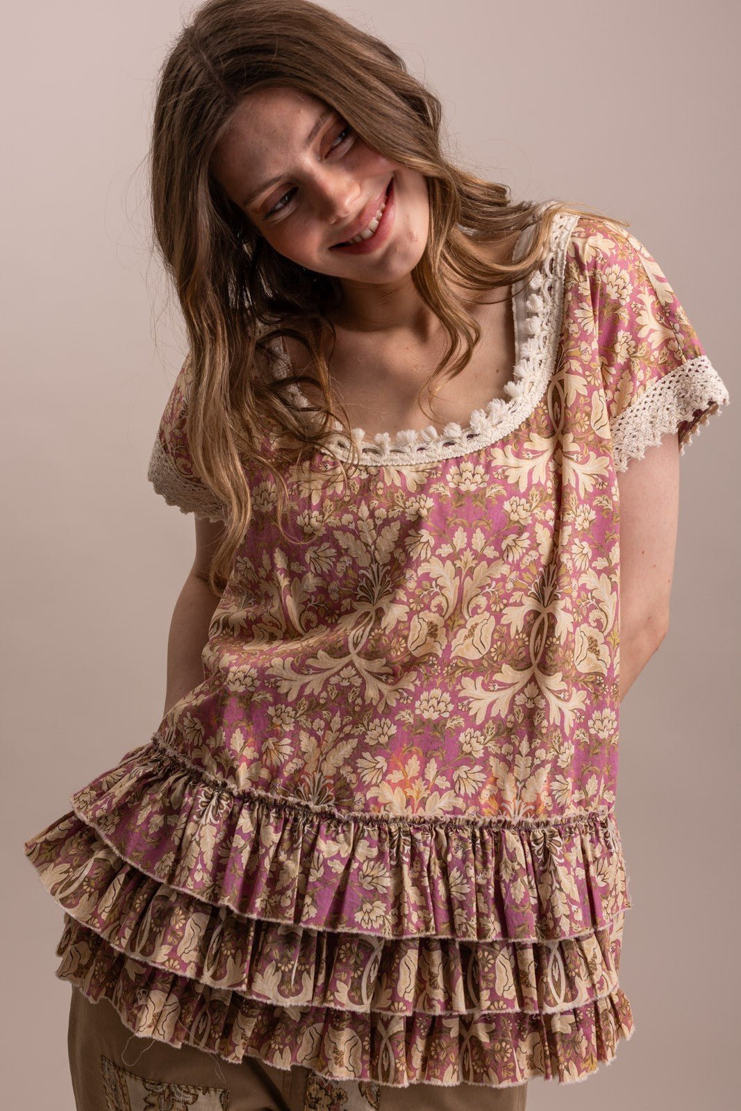 Selena Floral Ruffle Hem Blouse Floral Ruffle Hem Blouse - ivyandlavyboutique Blue Velvet