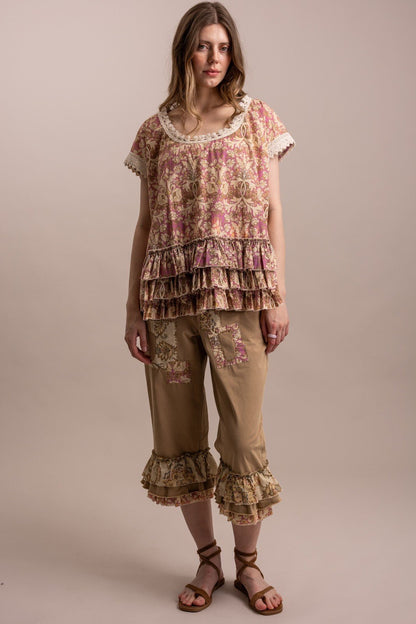 Selena Floral Ruffle Hem Blouse Floral Ruffle Hem Blouse - ivyandlavyboutique Blue Velvet
