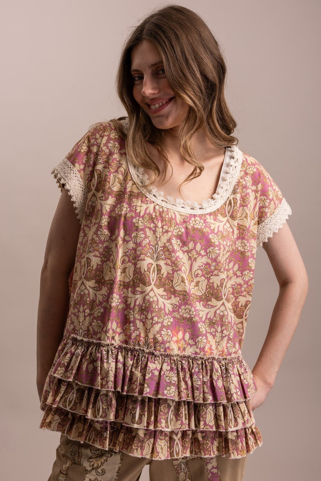 Selena Floral Ruffle Hem Blouse Floral Ruffle Hem Blouse - ivyandlavyboutique Blue Velvet