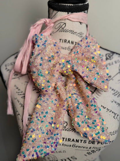SEQUIN BOW TIE JABOT : OPAL - ivyandlavyboutique The Curated Raven