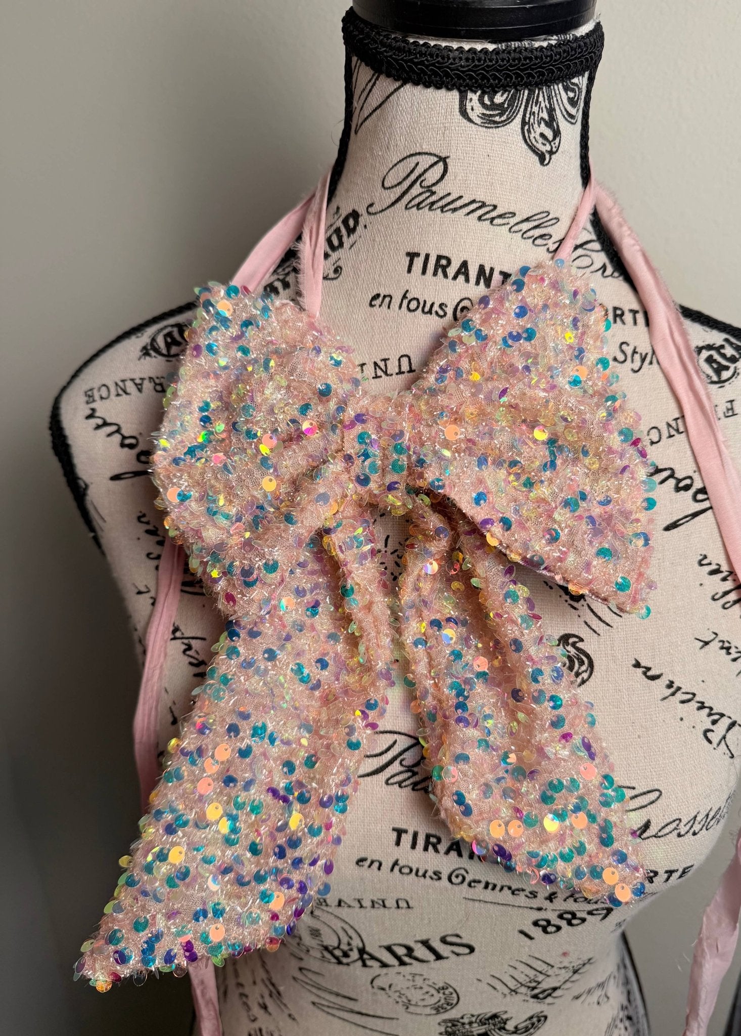 SEQUIN BOW TIE JABOT : OPAL - ivyandlavyboutique The Curated Raven
