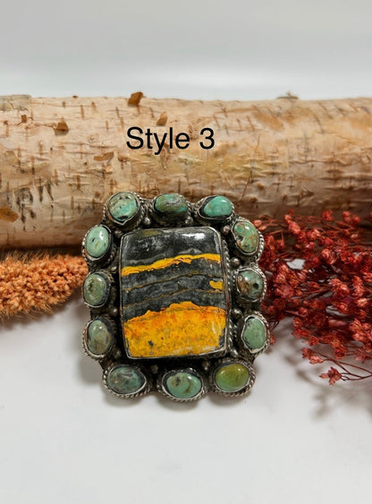 Shapes Big Bumble Bee Jasper w/ Turquoise Rings - ivyandlavyboutique ivyandlavyboutique