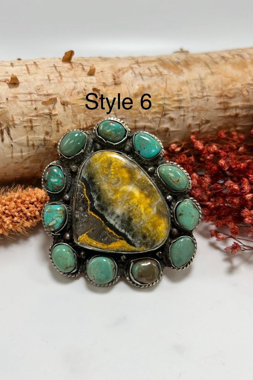 Shapes Big Bumble Bee Jasper w/ Turquoise Rings - ivyandlavyboutique ivyandlavyboutique
