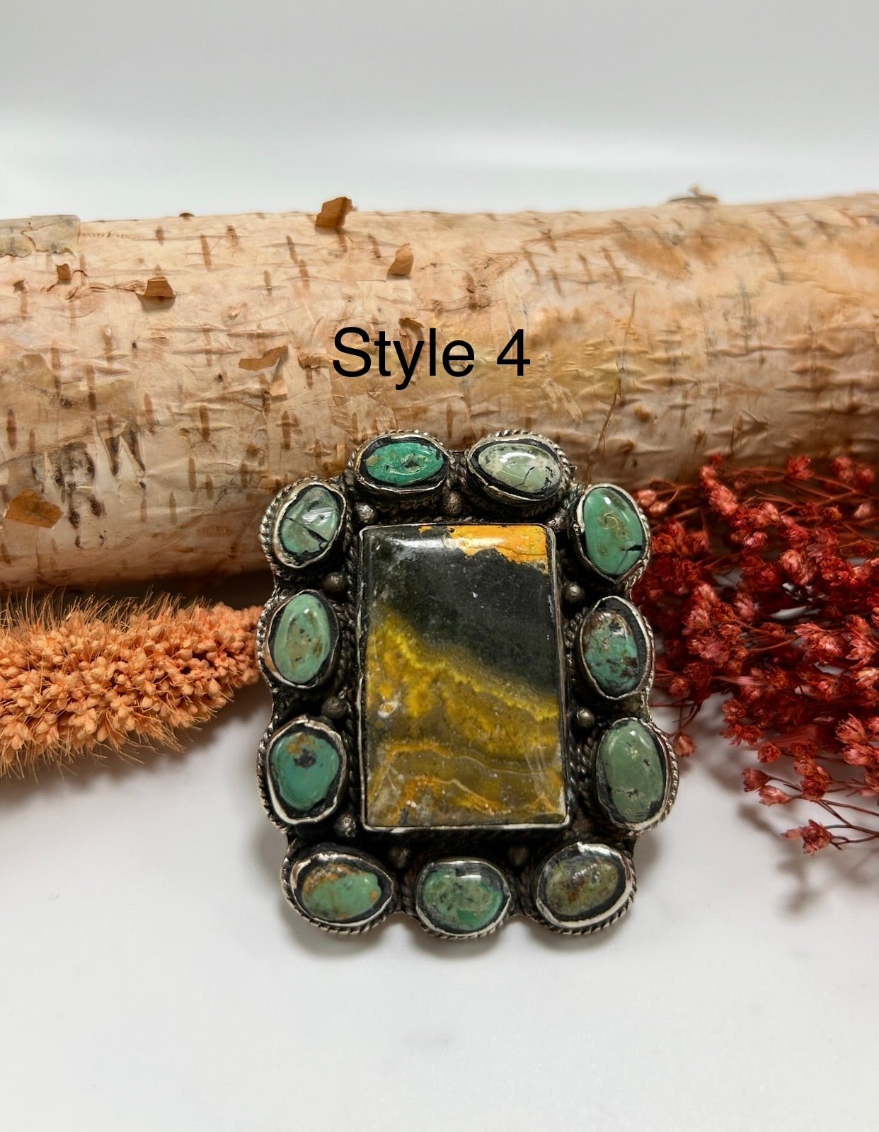 Shapes Big Bumble Bee Jasper w/ Turquoise Rings - ivyandlavyboutique ivyandlavyboutique