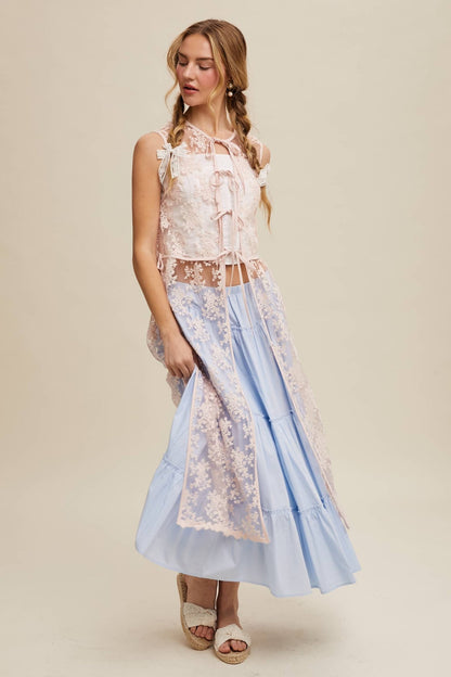 Sheer Floral Embroidered Lace Vest: Slate Blue - ivyandlavyboutique Listicle