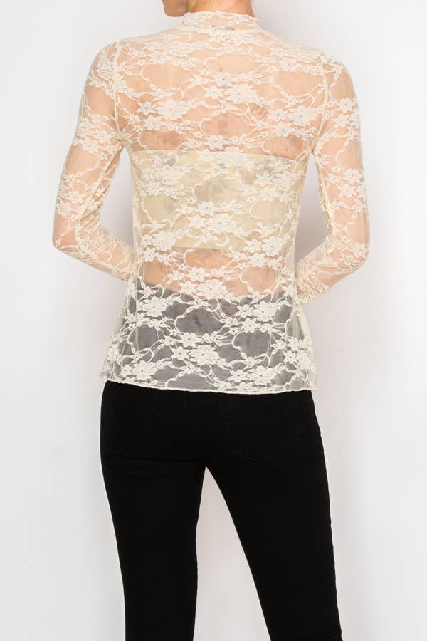 Sheer Flower Lace Mesh Long Sleeve Top CITY OF MUSIC - ivyandlavyboutique Origami Apparel ~ Lace and Crochet inspired