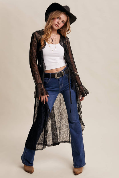 Sheer Lace Ruffle Duster in Black - ivyandlavyboutique Listicle