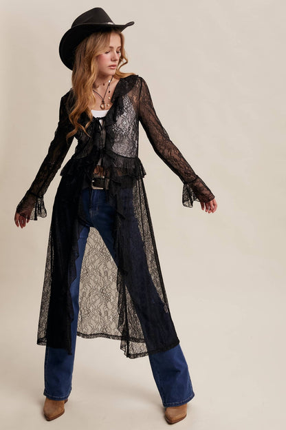 Sheer Lace Ruffle Duster in Black - ivyandlavyboutique Listicle