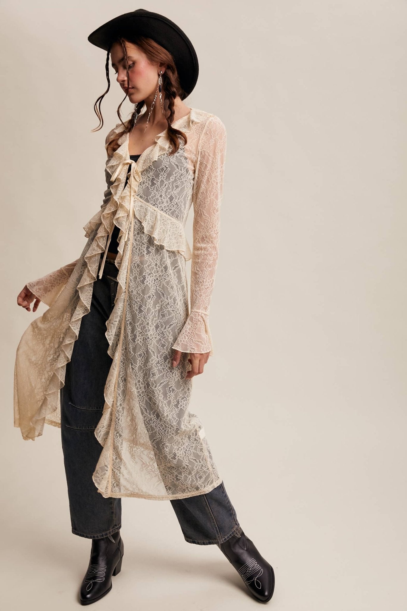 Sheer Lace Ruffle Duster in Eru - ivyandlavyboutique Listicle