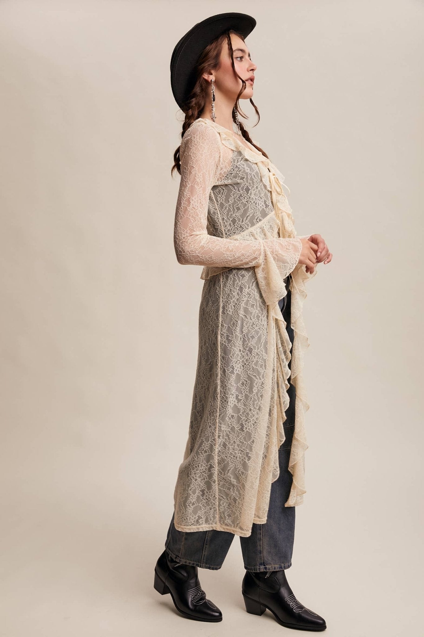 Sheer Lace Ruffle Duster in Eru - ivyandlavyboutique Listicle