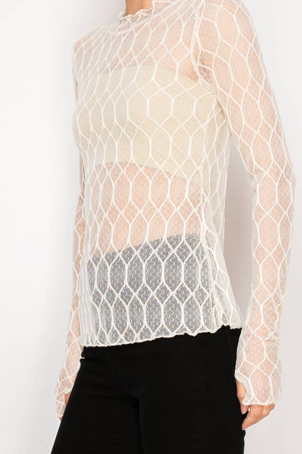 Sheer Lattice Mesh Long Sleeve Blouse - ivyandlavyboutique Origami Apparel ~ Lace and Crochet inspired