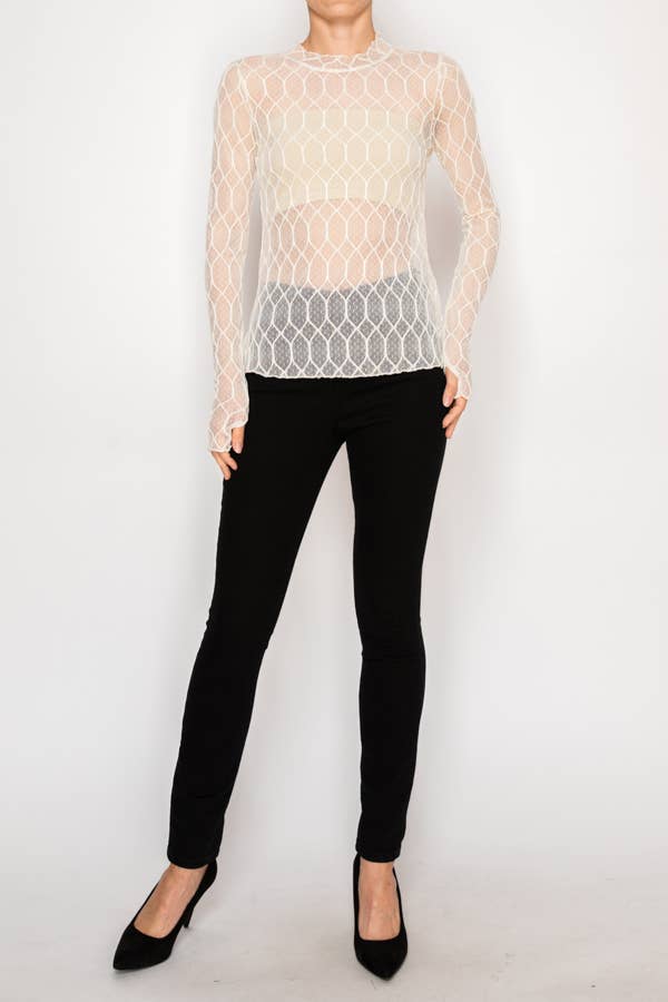 Sheer Lattice Mesh Long Sleeve Blouse - ivyandlavyboutique Origami Apparel ~ Lace and Crochet inspired