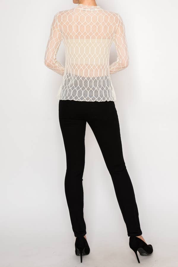 Sheer Lattice Mesh Long Sleeve Blouse - ivyandlavyboutique Origami Apparel ~ Lace and Crochet inspired