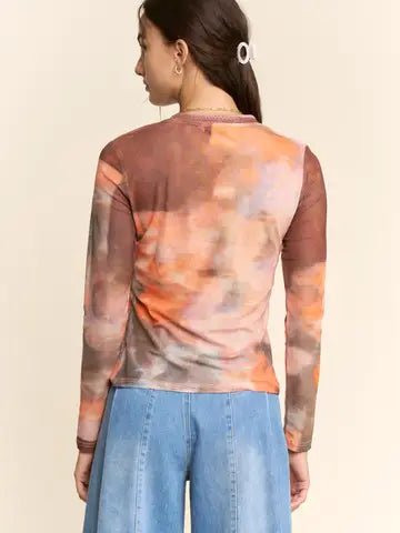 Sheer Long Sleeve Top in Orange - ivyandlavyboutique Davi & Dani