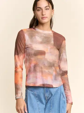 Sheer Long Sleeve Top in Orange - ivyandlavyboutique Davi & Dani
