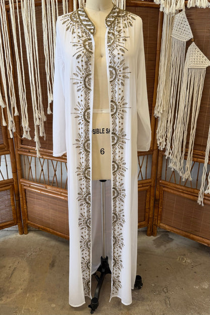 Sheer White Jeweled Duster - ivyandlavyboutique LA Skirts