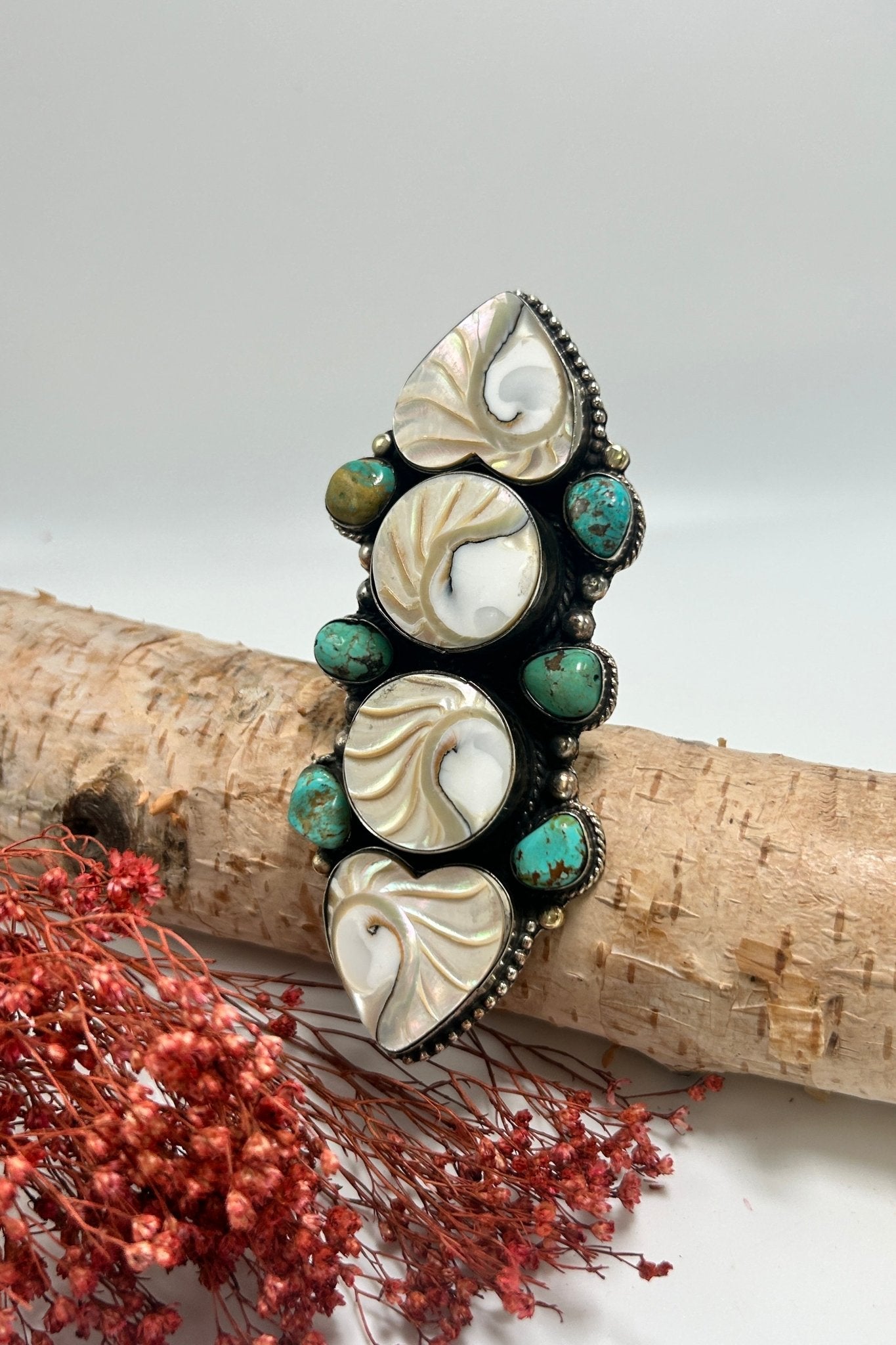 Shell Hearts Stacked Ring w/ Turquoise - ivyandlavyboutique ivyandlavyboutique