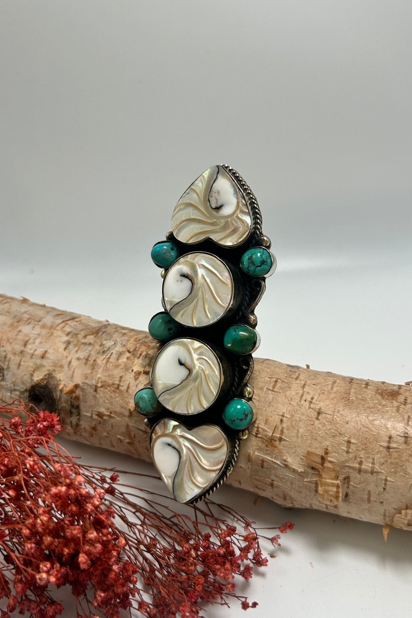 Shell Hearts Stacked Ring w/ Turquoise - ivyandlavyboutique ivyandlavyboutique