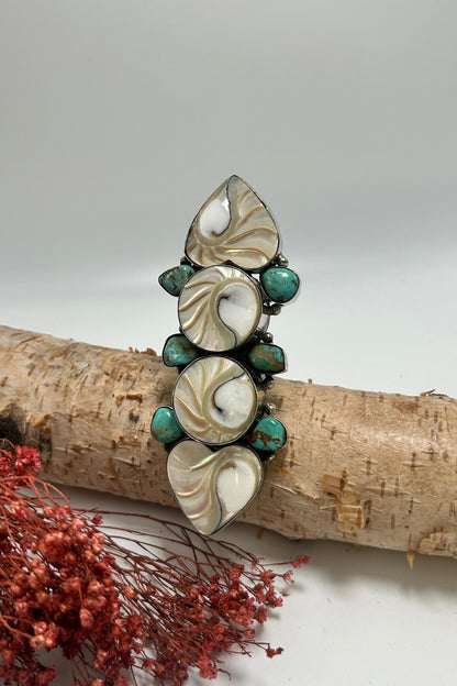 Shell Hearts Stacked Ring w/ Turquoise - ivyandlavyboutique ivyandlavyboutique