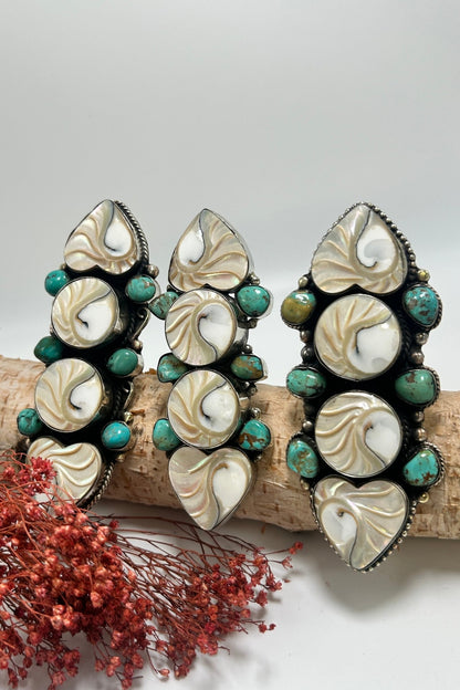 Shell Hearts Stacked Ring w/ Turquoise - ivyandlavyboutique ivyandlavyboutique