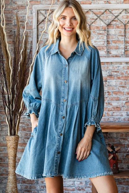She’s a Gem Denim Long Sleeve Dress - ivyandlavyboutique Vervet