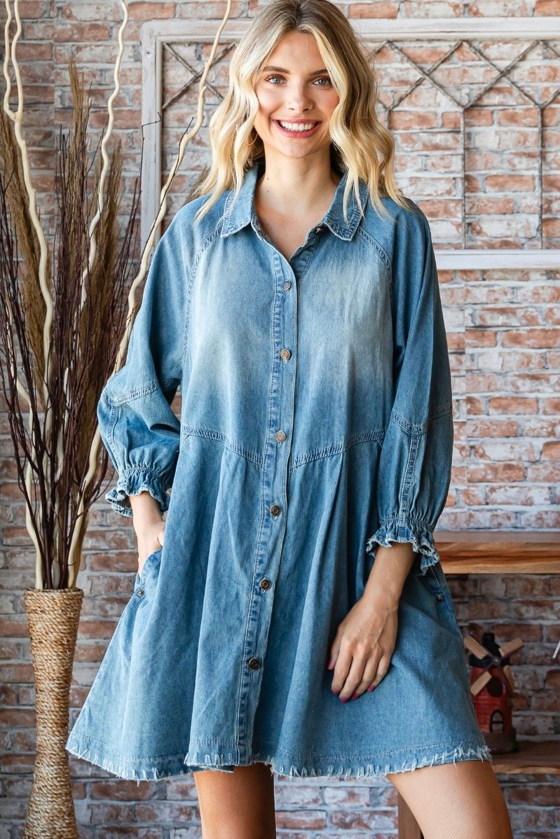 She’s a Gem Denim Long Sleeve Dress - ivyandlavyboutique Vervet