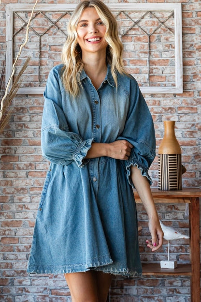 She’s a Gem Denim Long Sleeve Dress - ivyandlavyboutique Vervet