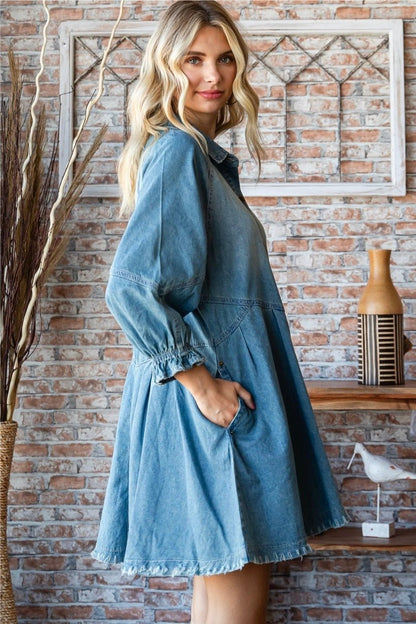 She’s a Gem Denim Long Sleeve Dress - ivyandlavyboutique Vervet