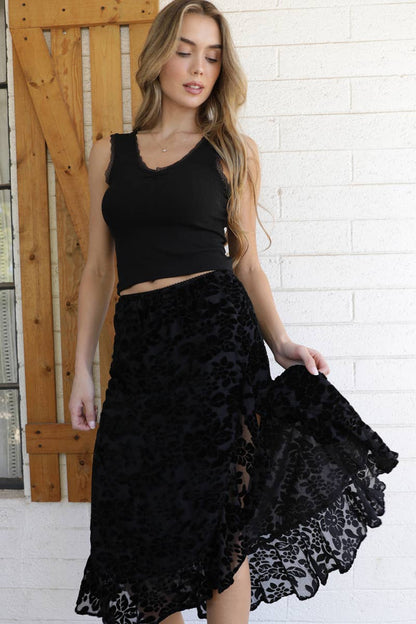 She's Saucy Midi Velvet Skirt - ivyandlavyboutique ANGIE