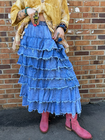 She’s So Boho Ruffle Skirt - ivyandlavyboutique Blue Velvet