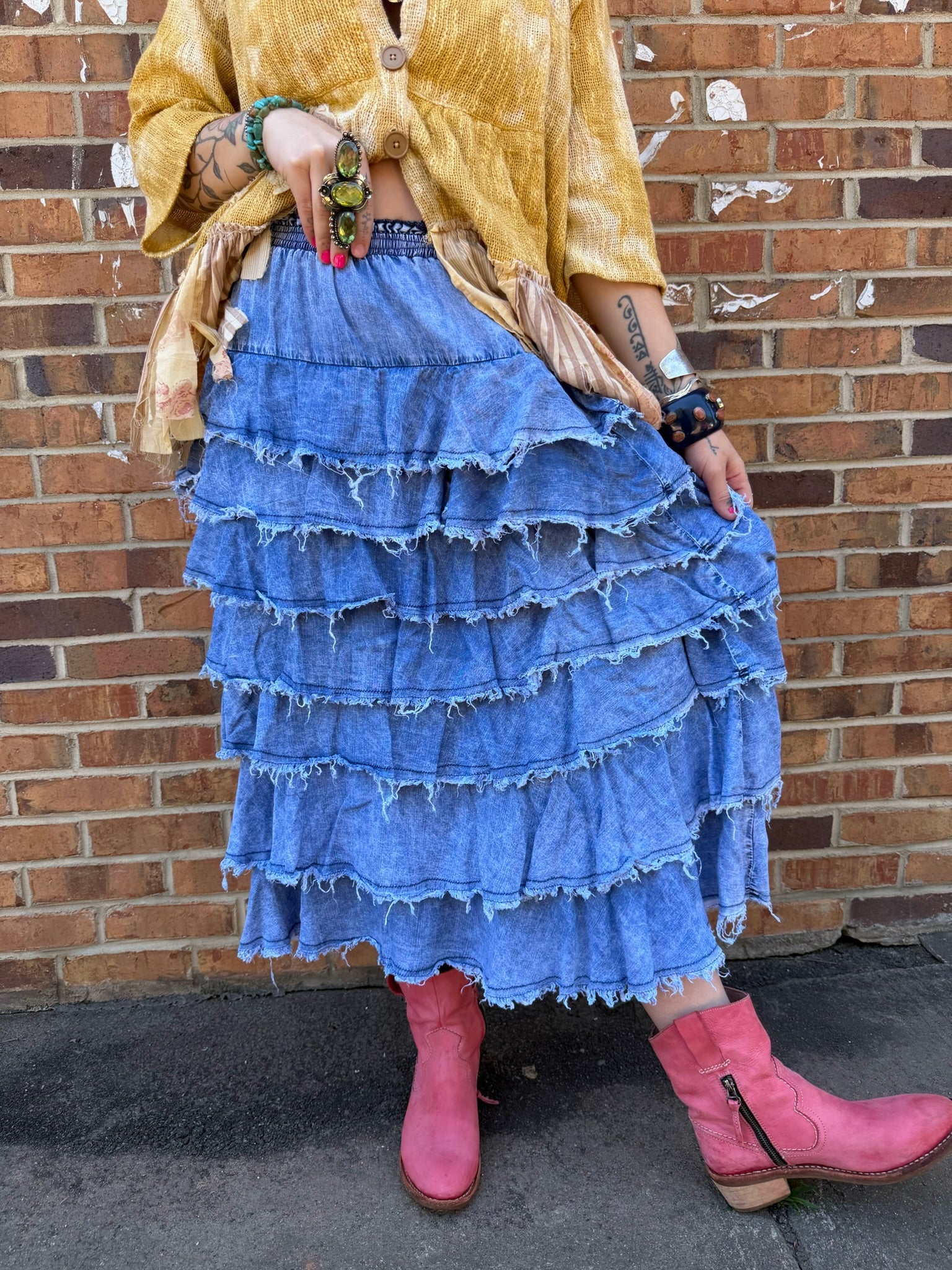 She’s So Boho Ruffle Skirt - ivyandlavyboutique Blue Velvet