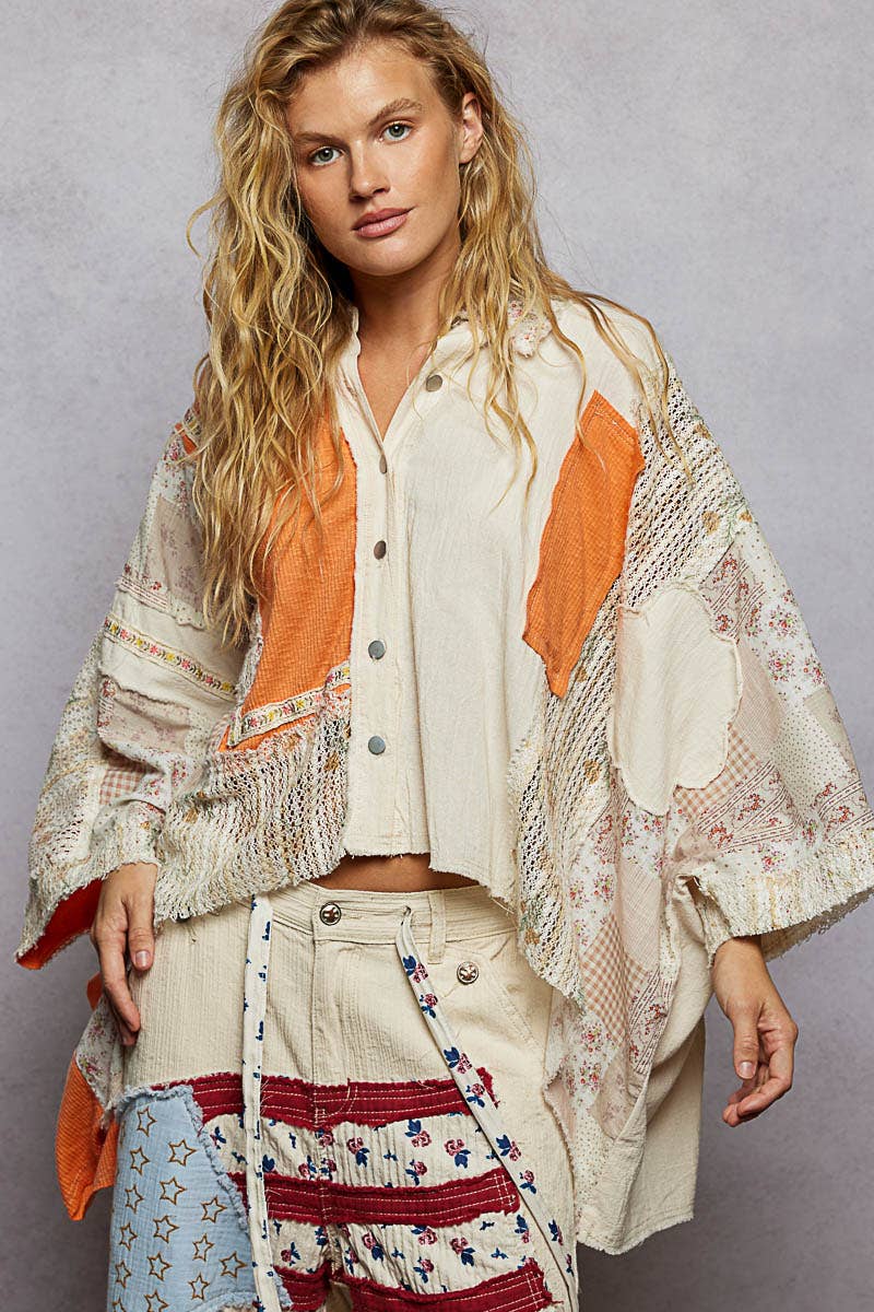 She’s Sunshine 3/4 Sleeve Textured Woven Rib Crochet Embroidery Shirt Top - ivyandlavyboutique Pol Clothing