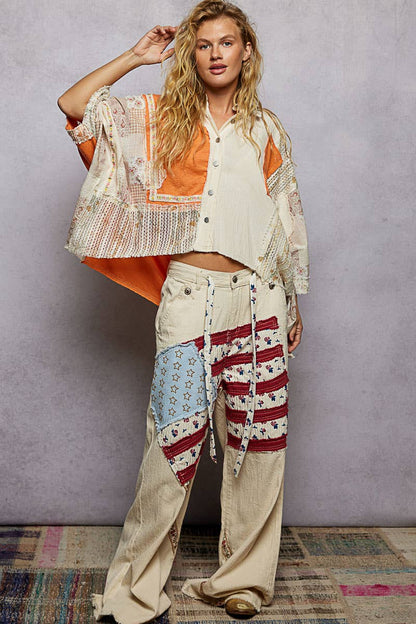 She’s Sunshine 3/4 Sleeve Textured Woven Rib Crochet Embroidery Shirt Top - ivyandlavyboutique Pol Clothing